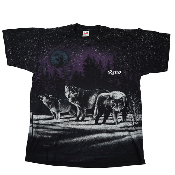 Vintage Other - Vintage Wolf Night Scene Allover Print Graphic T Shirt